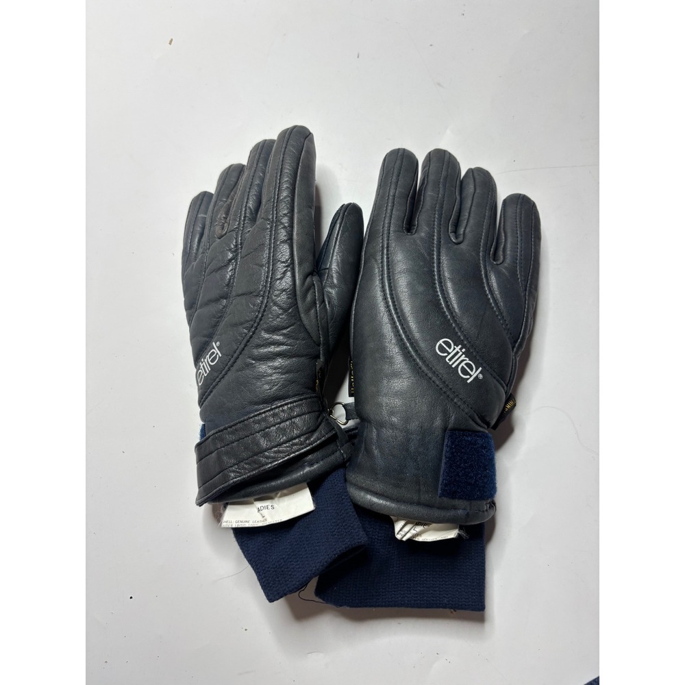 Etirel Ladies Navy Blue Leather Ski Gloves Thinsulate Hollofil Insulated Large